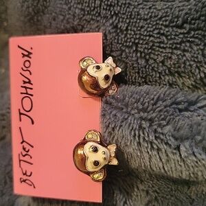 Betsey Johnson Playful Monkey Earrings in Brown and Cream Never Worn